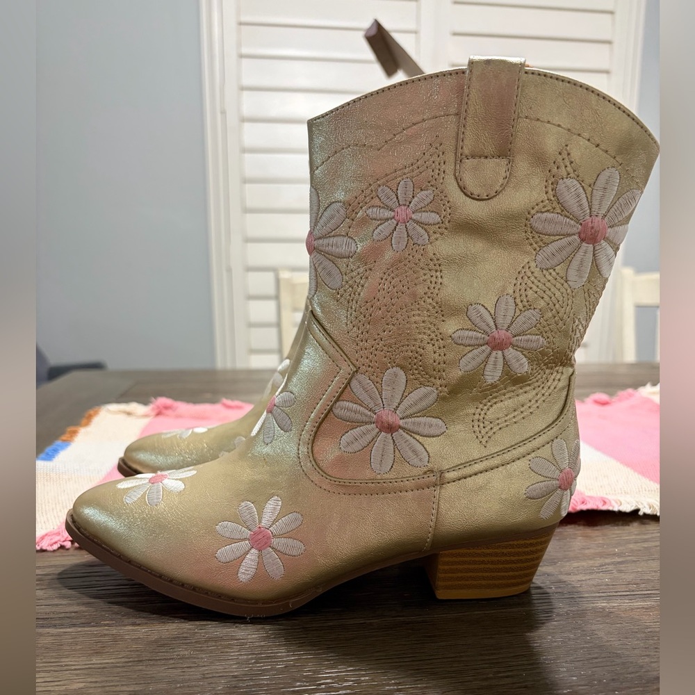 Kids Gold Floral Cowboy Boots